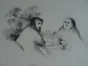 Metten Koornstra - Originele drukplaat , “Man en vrouw aan tafel” – ca 1965 kopen? Bied vanaf 1!