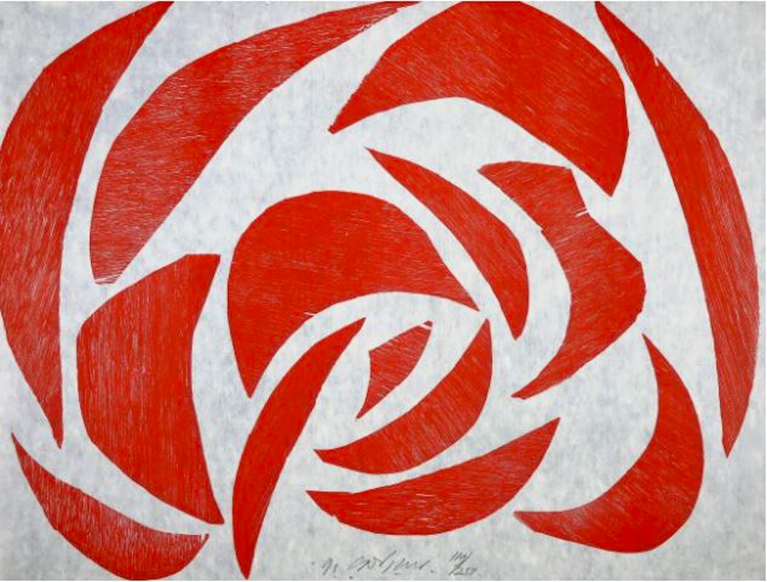 Carel Visser - Houtdruk, Roos verkocht voor € 100!