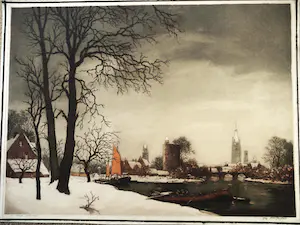 Alfred van Neste - Gekleurde Ets - Bruges sous la neige kopen? Bied vanaf 70!