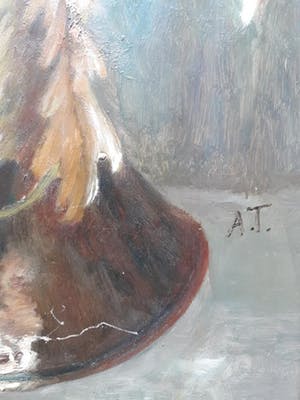 Niet of onleesbaar gesigneerd - Bloemstilleven in koperen kolenkit. kopen? Bied vanaf 10!