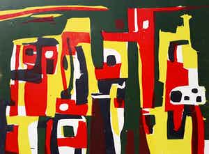 Gust Romijn - Spaans dorp, houtsnede verkocht voor € 1!