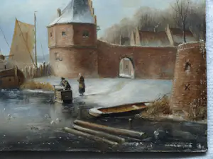 Johannes Hessel Brolsma - Olieverf op paneel , Klassiek Hollands Winterlandschap kopen? Bied vanaf 1!