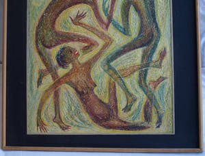 Klaas Pijlman - Pastelkrijt , “Dansende figuren” – 1959 - ingelijst , 75 x 67 cm kopen? Bied vanaf 40!