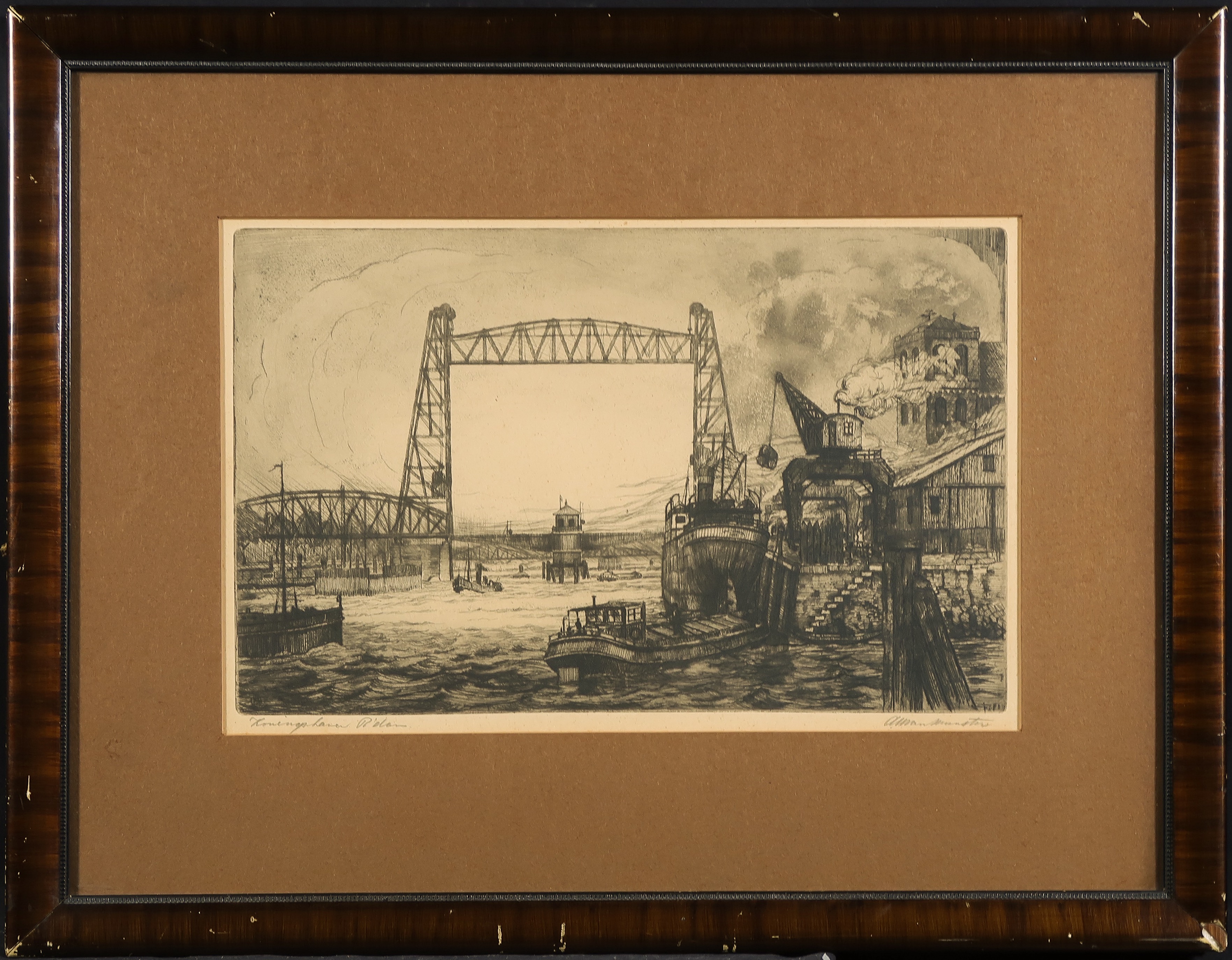 A.W. van Munster - Ets, Koningshaven - Ingelijst verkocht voor € 1!