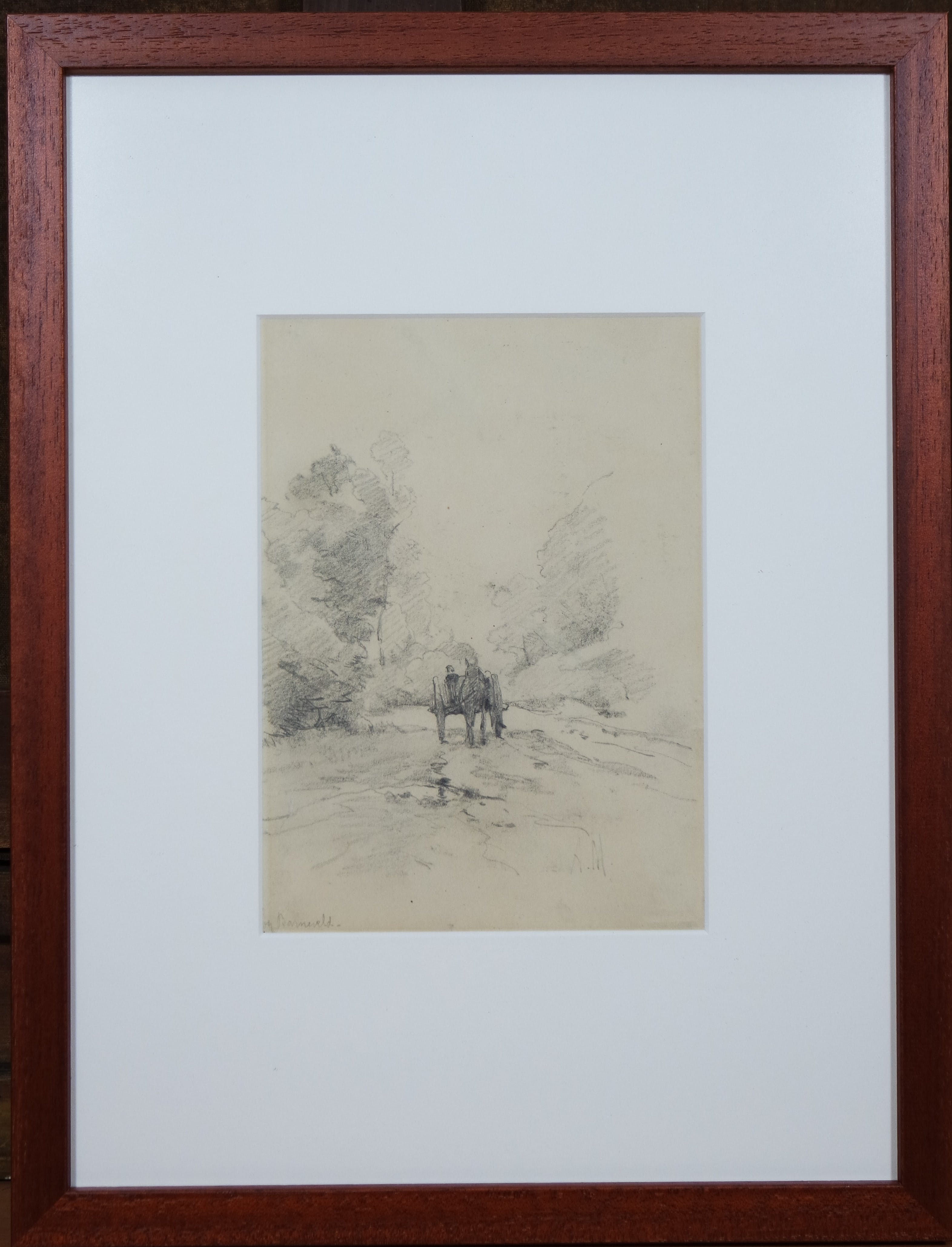 Anton Mauve (sr.) - potloodtekening - landschap met paard en wagen verkocht voor € 695!