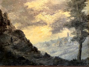 Kees van Ameijden - Uitkijkend over een dorpsgezicht - Olieverf op doek, Ingelijst kopen? Bied vanaf 120!