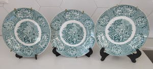 Societe Ceramique - Drie indentieke bordjes met groen Orientaals transfer decor (ca. 1880) kopen? Bied vanaf 1!