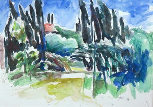 Piet Snoeren - Aquarel, Bomenlandschap - Ingelijst kopen? Bied vanaf 1!