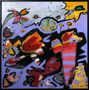 Miriam Slaats - Acryl op doek, Hanengedrag-kippengeneuk - Ingelijst (Groot) kopen? Bied vanaf 350!