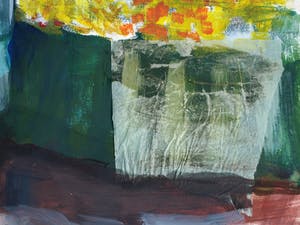 Niet of onleesbaar gesigneerd - Acrylverf en collage , De markt op een regenachtige dag – ingelijst - Groot kopen? Bied vanaf 1!