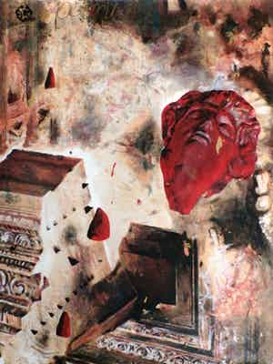 Gerti Bierenbroodspot - zeefdruk: Fallen Head (Baalbek) verkocht voor € 75!