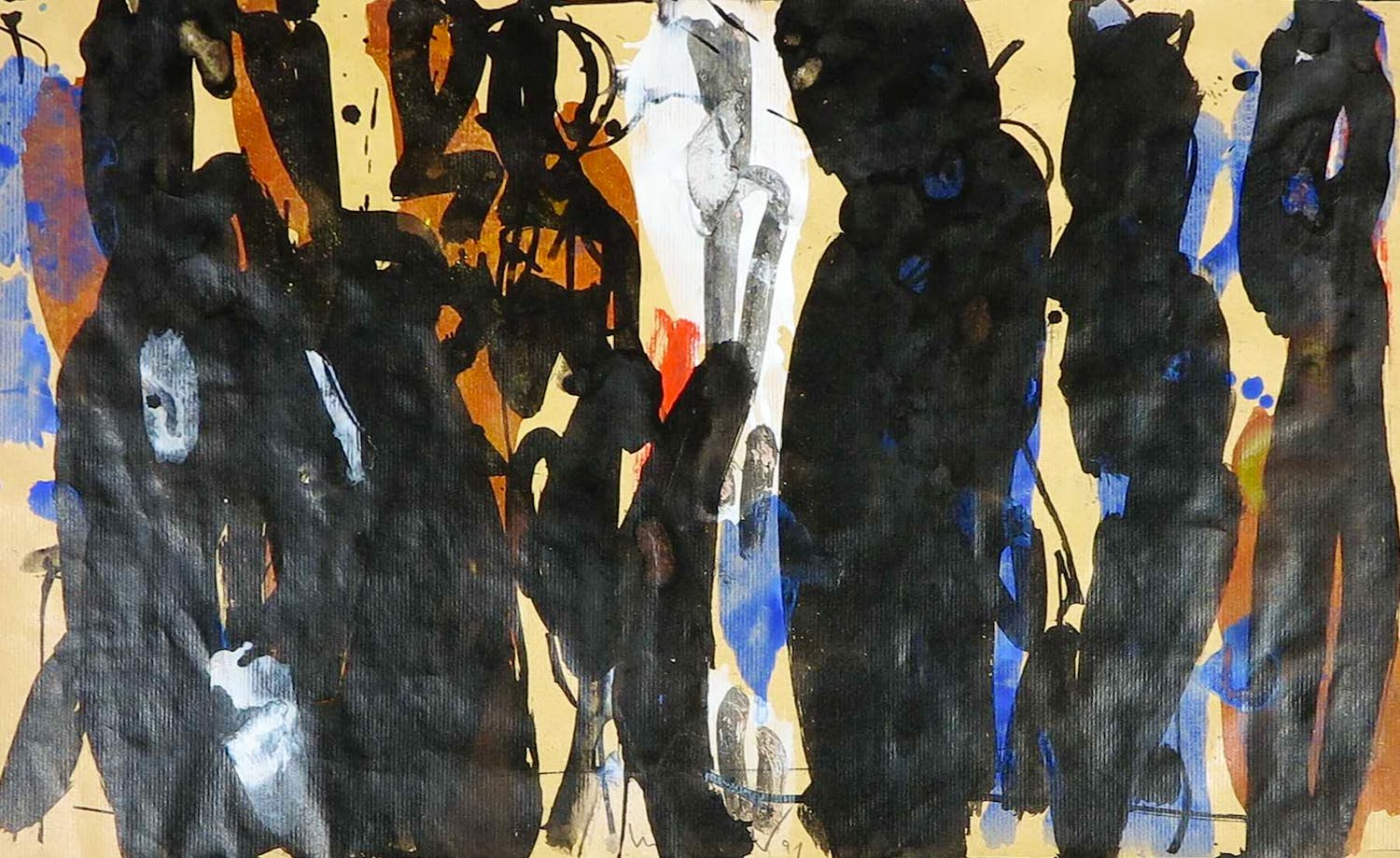 Henning Kürschner - Acryl op papier, Reihung schwarz verkocht voor € 100!