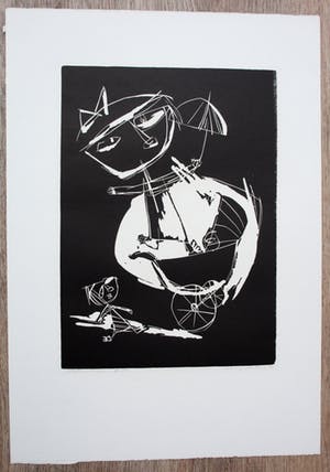 Harry Disberg - Linosnede: Poppenwagen - 1967 kopen? Bied vanaf 80!