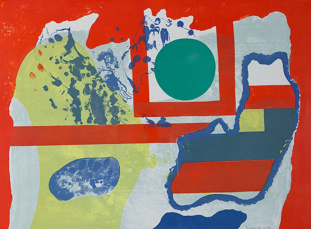 Jef Diederen - Linosnede - Compositie Rood kopen? Bied vanaf 20!