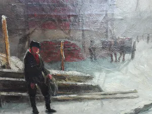 Robert Ives Browne - Bouwplaats in de winter - ca 1900 kopen? Bied vanaf 155!