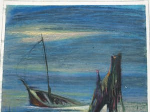 Klaas Pijlman - Oliepastelkrijt op papier , “Gezonken op het strand” – gesigneerd – 1967 kopen? Bied vanaf 10!