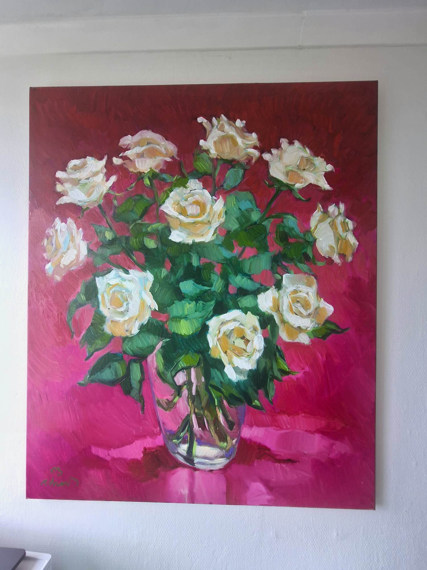 Adri Dijkhorst - Witte rozen op rood kopen? Bied vanaf 500!