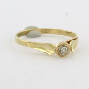 14k bicolour gouden ring bezet met een single cut geslepen diamant tot. 0.01ct kopen? Bied vanaf 55!