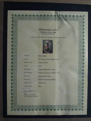 Marc Chagall - Ingelijst , Litho , Le Prophète Daniel avec les lions – Lijst, 76½ x 66½ cm. kopen? Bied vanaf 100!