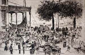 Martin van Waning - ets: Vischmarkt te Rotterdam verkocht voor € 45!