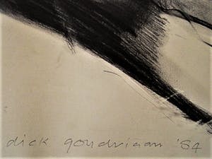 Dick Goudriaan - Groot en Krachtig Houtskool op papier "Wilde Hond" gesigneerd kopen? Bied vanaf 1!