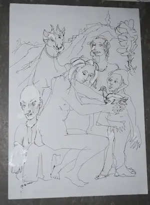 Rob Aussen - 9 inkttekeningen - strandscenes ca. 1983 kopen? Bied vanaf 75!