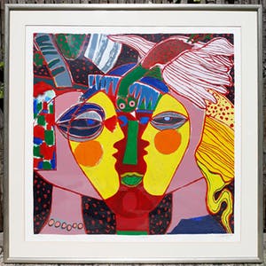 Corneille - Visages, zeefdruk (mooi ingelijst, groot) kopen? Bied vanaf 550!