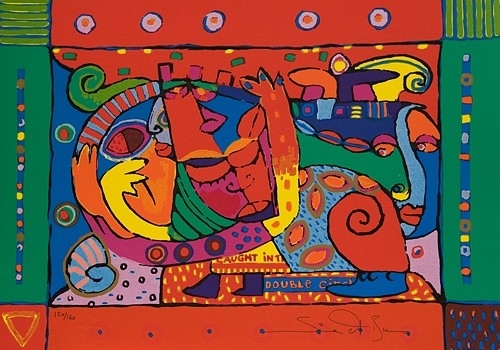 Simon & Bruno - Kleurenzeefdruk CAUGHT INTO DOUBLE CIRCLE Handgesigneerd verkocht voor € 65!