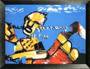 Herman Brood - Zeefdruk, Great balls of fire - Ingelijst verkocht voor € 1!