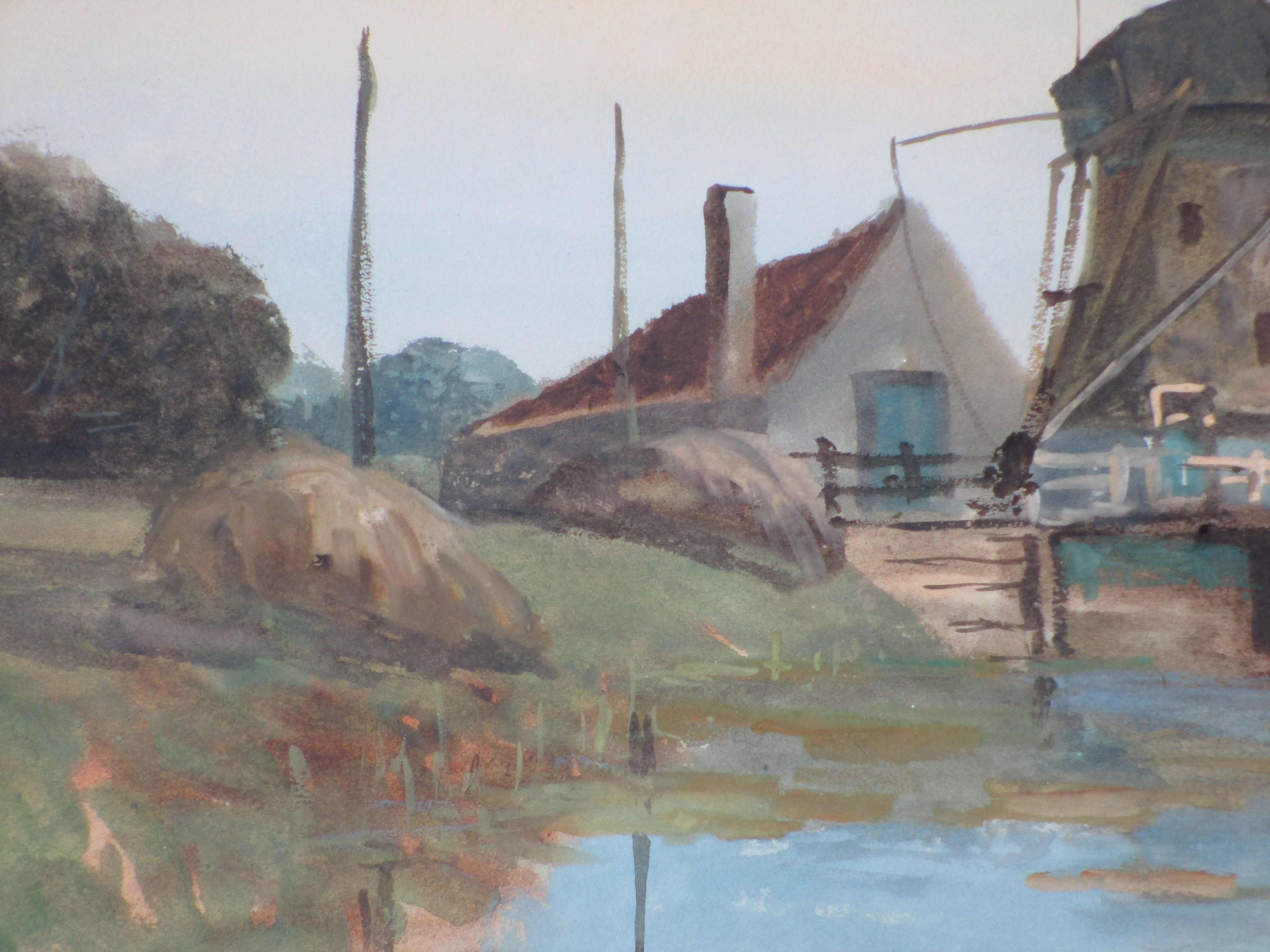 Adriaan Terhell - Polderlandschap met molen en koeien - Gemengde techniek kopen? Bied vanaf 1!