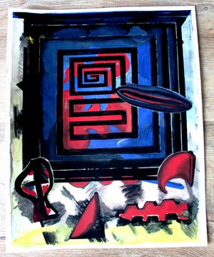 Yolande Brouwers - Aquarel: Labyrinth - val en doorbraak - 1994 kopen? Bied vanaf 15!