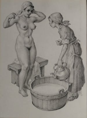 Huib de Ru - Jonge vrouw neemt een bad kopen? Bied vanaf 165!