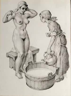 Huib de Ru - Jonge vrouw neemt een bad verkocht voor € 165!