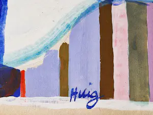 Henk Huig - 1962 - grote gemengde techniek - gespleten tong over schutting - in orig. lijst kopen? Bied vanaf 41!