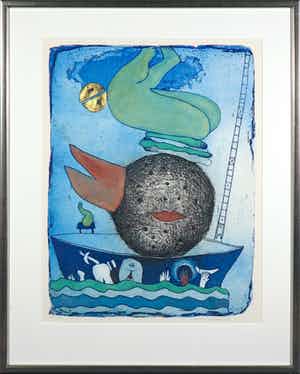 Michel van Overbeeke - Kleurenets met bladgoud, Bange - Ingelijst verkocht voor € 60!