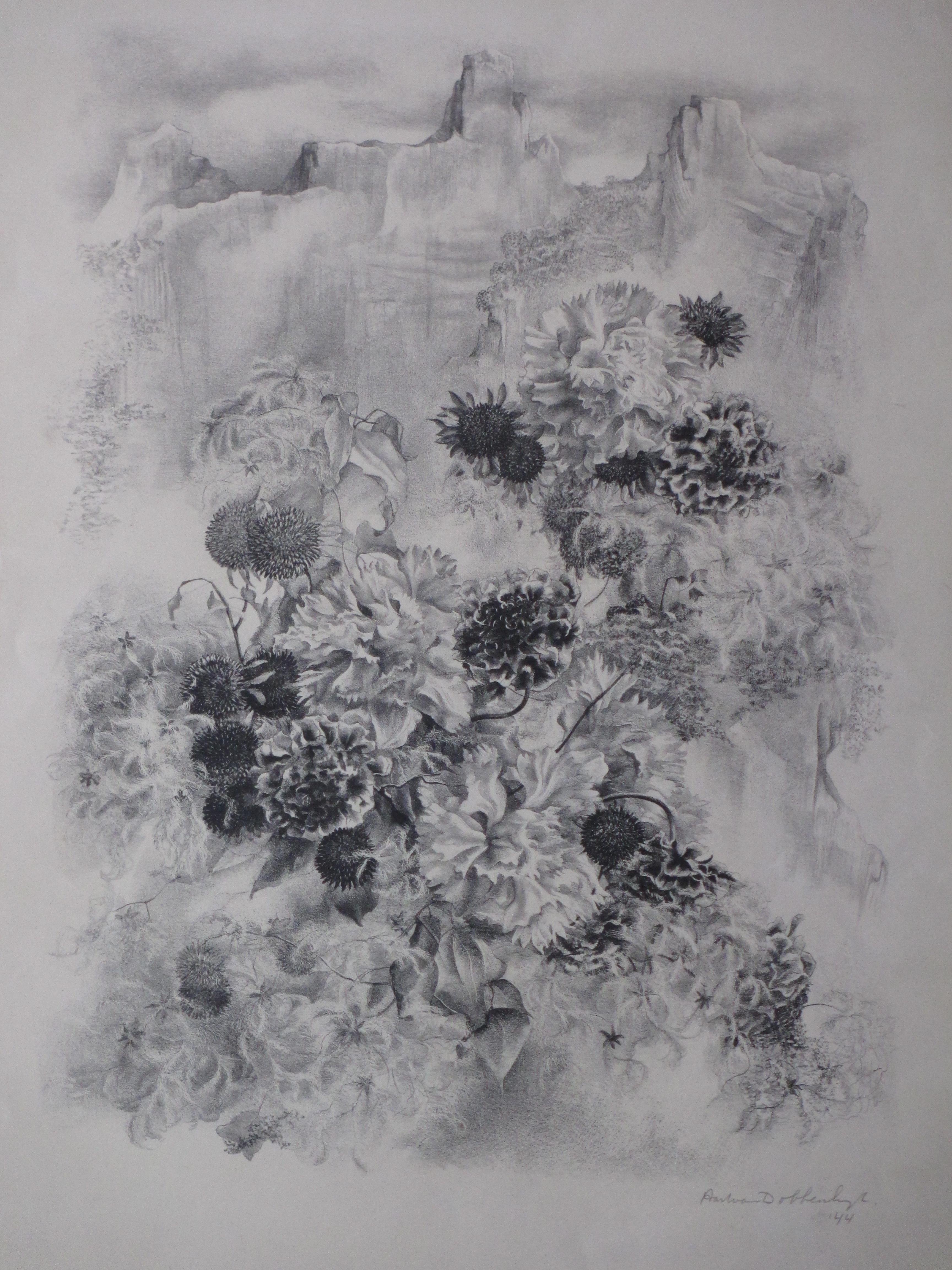 Aart van Dobbenburgh - Distels in landschap - Litho kopen? Bied vanaf 1!