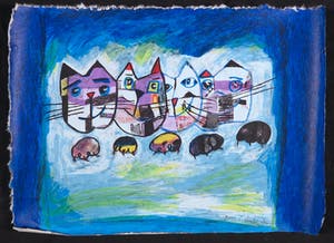 Franz Lauter - Zeefdruk op geschept papier, Three Cats kopen? Bied vanaf 1!