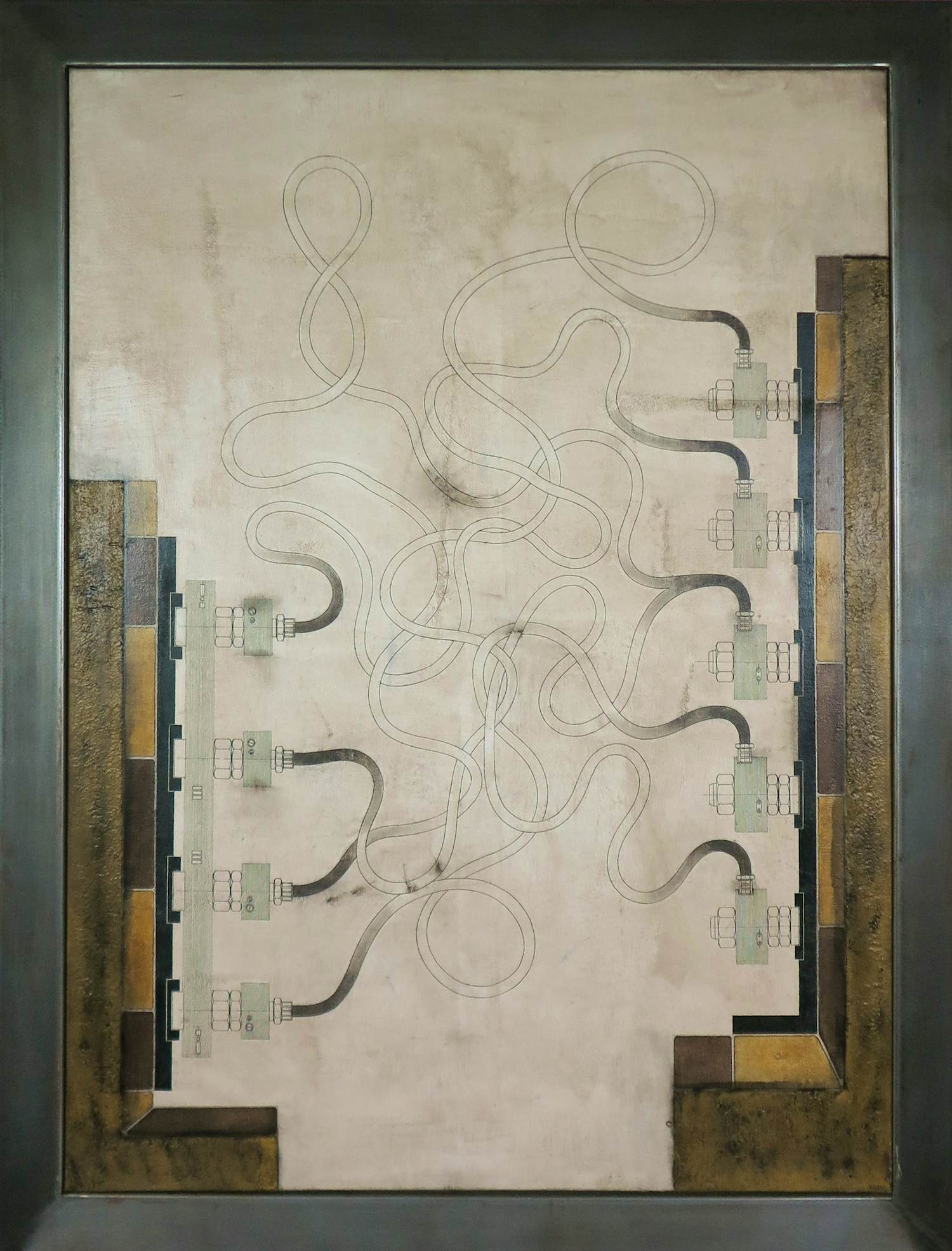 Yves Velter - Gemengde techniek op doek, A new perspective on tubes - Ingelijst (groot) verkocht voor € 600!