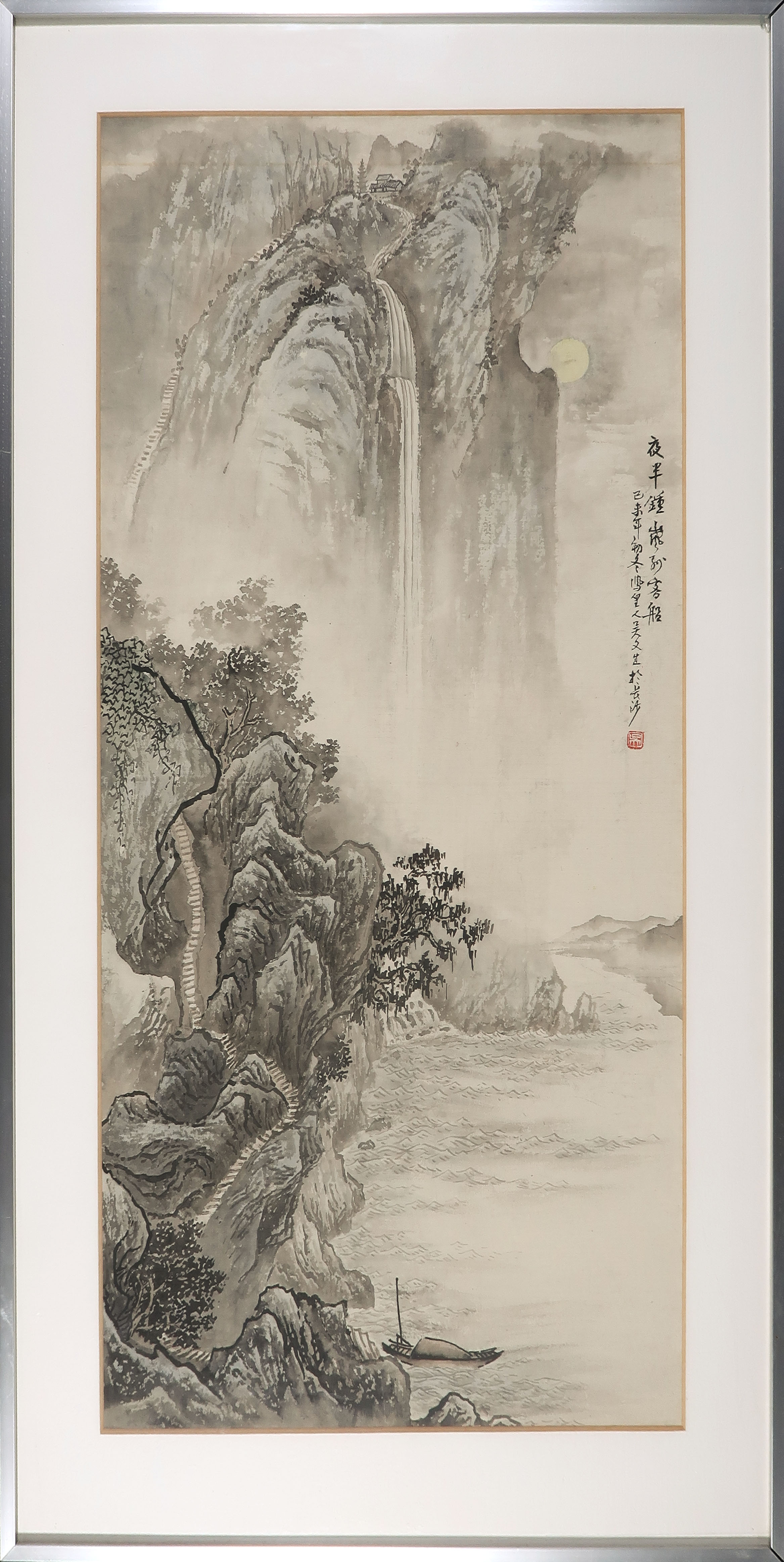 Niet of onleesbaar gesigneerd - Gewassen inkt, Japans landschap - Ingelijst verkocht voor € 1!