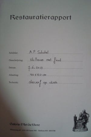 Anthonie Pieter Schotel - Stilleven bruine aarden pot met fruit kopen? Bied vanaf 185!