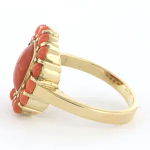 14k geel gouden ring bezet met koraal - ringmaat 17.5 (55) kopen? Bied vanaf 260!