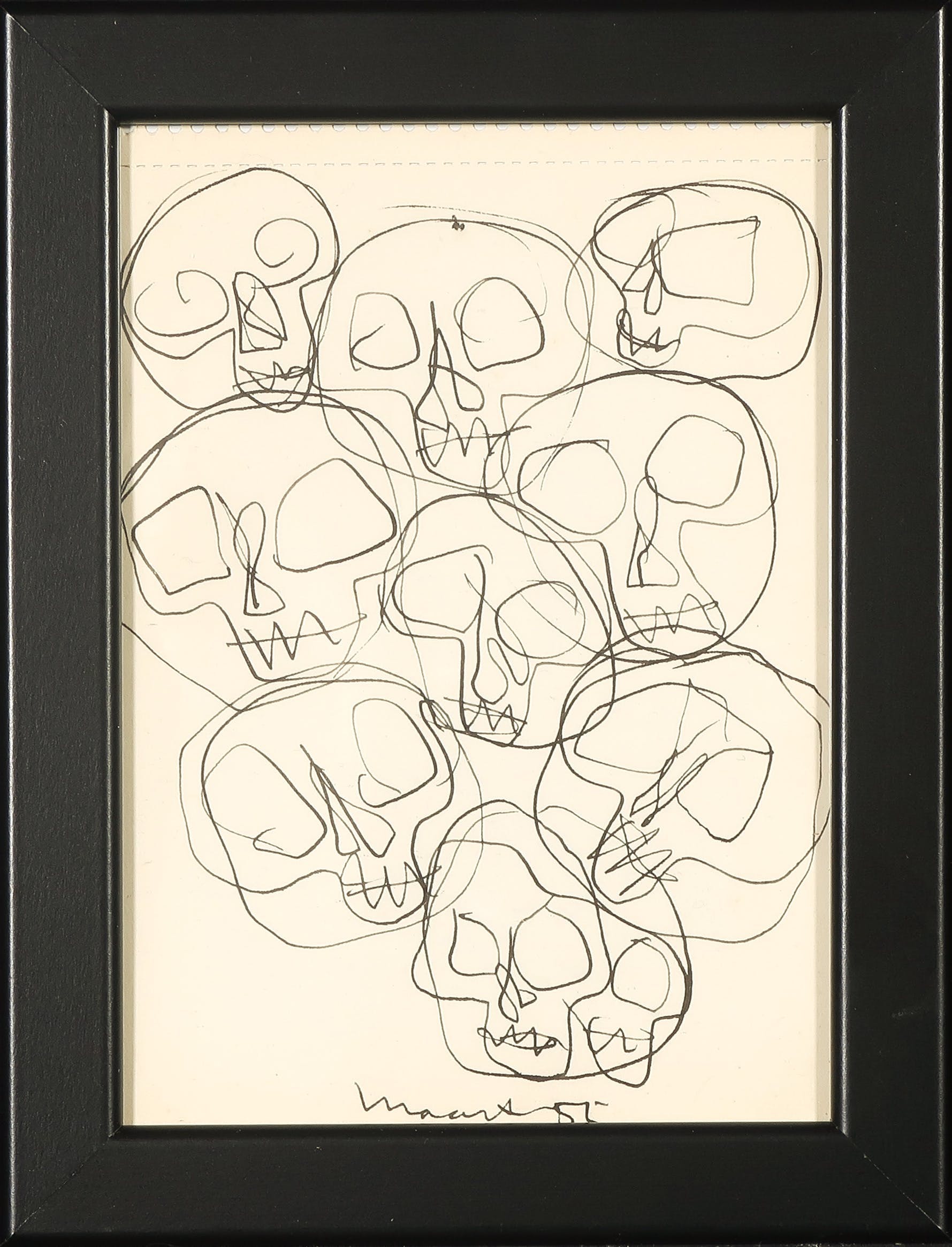 Siep van den Berg - inkttekening, Z.T. Doodskoppen - Ingelijst verkocht voor € 70!