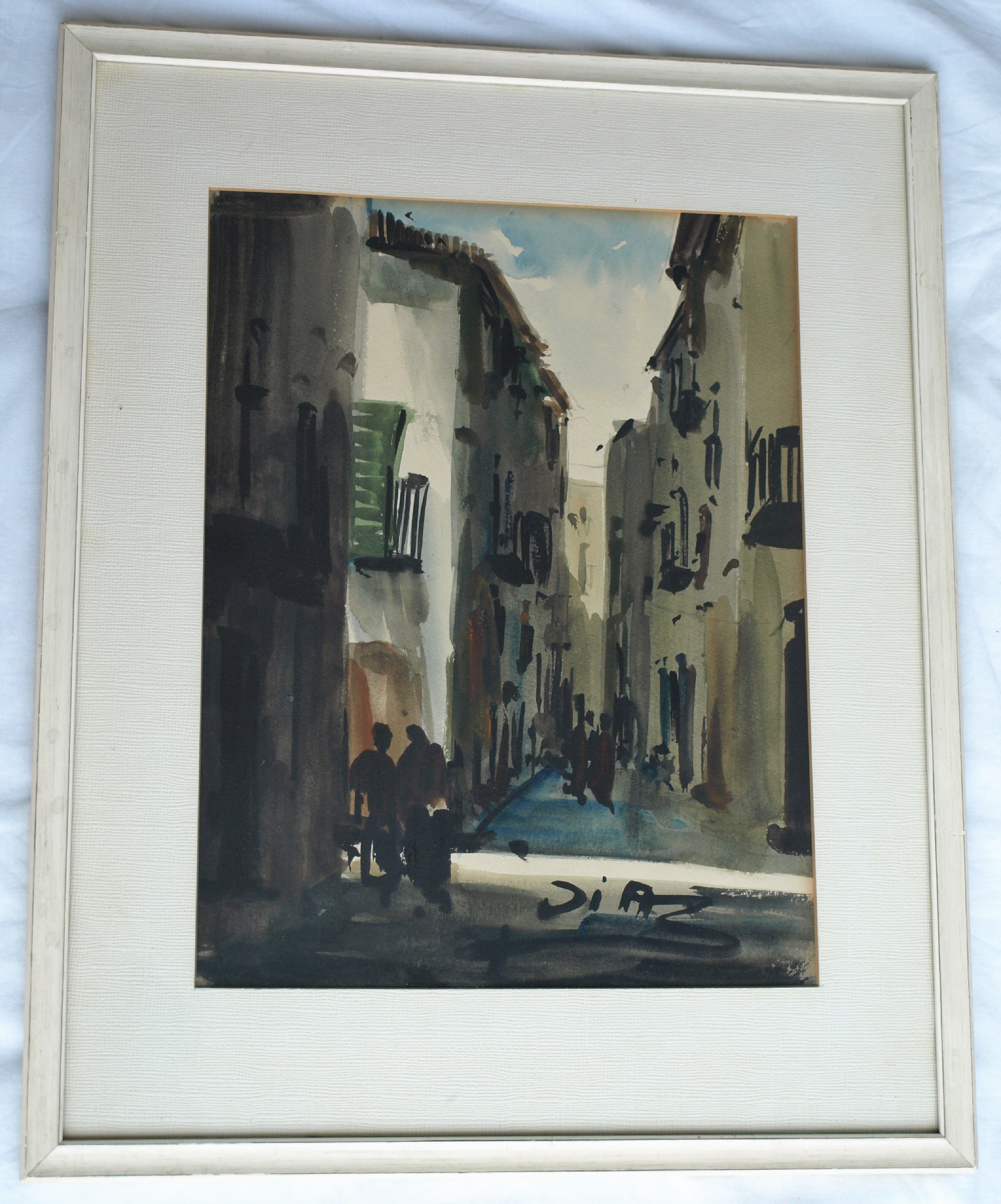 Niet of onleesbaar gesigneerd - Europese School - Aquarel – Straatje – gesigneerd & ingelijst  kopen? Bied vanaf 1!