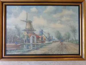 Henri Seghers - ZUID-HOLLANDS MOLENLANDSCHAP / ORIGINEEL WERK / 79x112cm / KADER / SIG kopen? Bied vanaf 165!