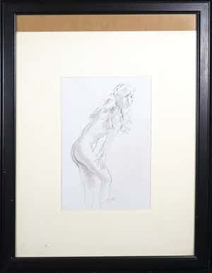 Jan Sluijters (jr.) - Tekening, Staand naakt - Ingelijst verkocht voor € 35!