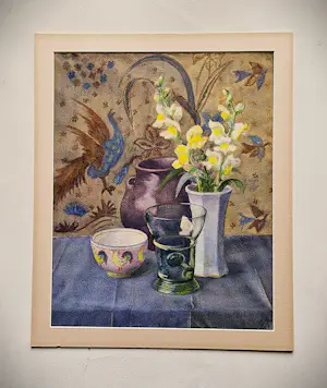 Lien Verburgt-Kramers - Omstreeks 1930 geschilderde gemengde techniek "stilleven met roemer" kopen? Bied vanaf 67!