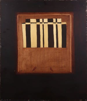 Niet of onleesbaar gesigneerd - Olieverf op board, Raam, Gordijn, Vogeltje kopen? Bied vanaf 10!