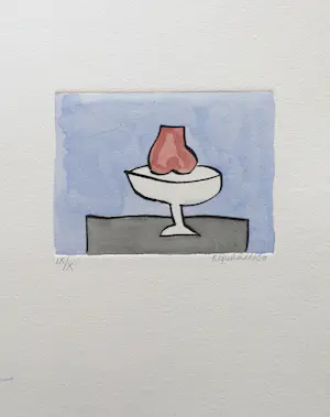 Klaas Gubbels - ets met aquarel ingekleurd - ‘Stilleven met peer’’ kopen? Bied vanaf 245!