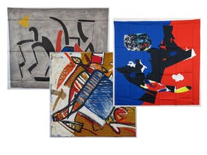 Toon Kelder - + Edmondo Bacci + Theo Kuijpers, Lot van drie zeefdrukken op katoenzijde kopen? Bied vanaf 25!