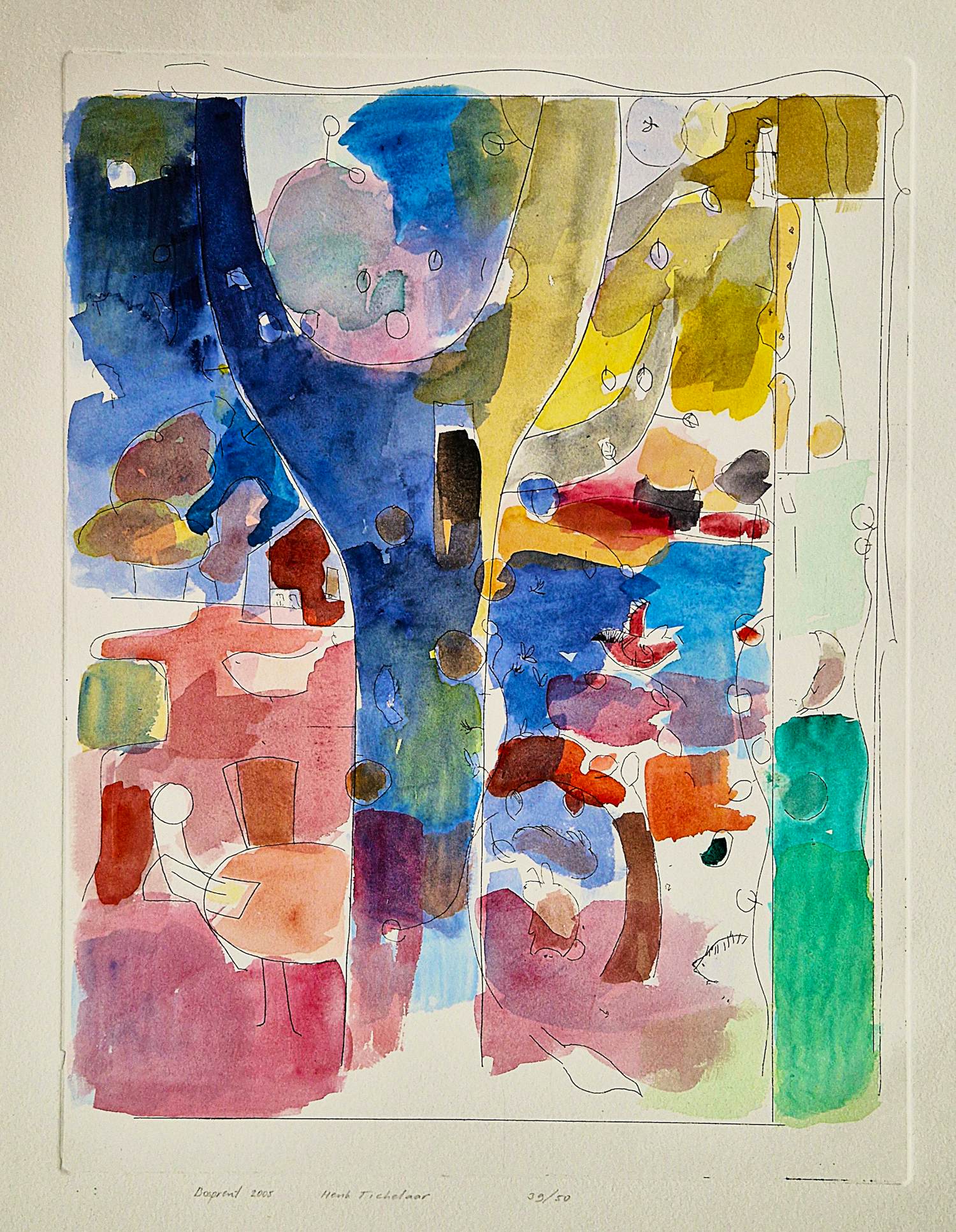 Henk Tichelaar - Grote, met ecoline gekleurde ETS "Bosprent" - kleine oplage (50) - gesigneerd kopen? Bied vanaf 38!